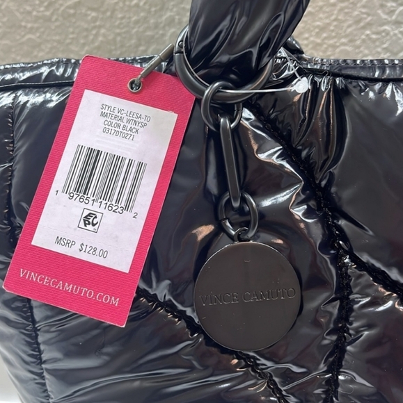 NWT Vince Camuto Leesa Tote Shoulder Bag Purse, black puffy nylon - Picture 3 of 5